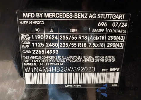 2025 Mercedes-Benz Glb 250 4Matic z USA, uszkodzony, nr VIN W1N4M4HB2SW392023
